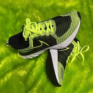 Nike React Infinity Flyknit Black and Neon Green Athletic Shoes